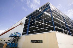 Lysaght Trimdek wall sheeting on warehouse roof and walls
