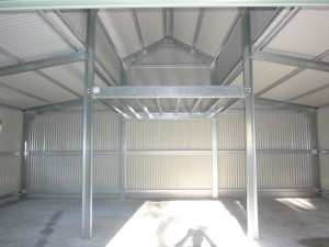 Mezzanine floor in shed in one bay , american barn style