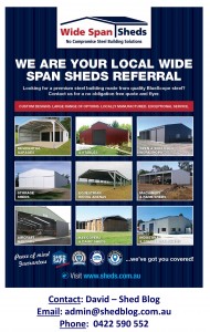Customised Wide Span Sheds local agent flyer