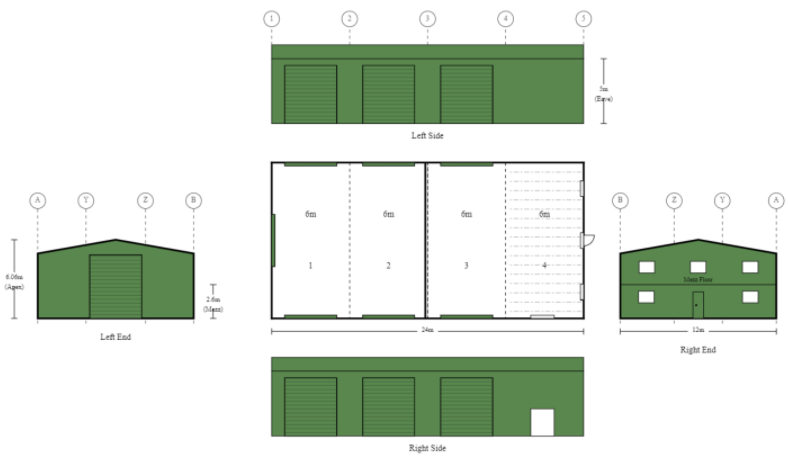 Shed 12m X 24m 5m Commercial, Commercial Garage Plans With Office
