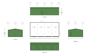 7.5m x 15m x 3.5m Region C Farm Shed With 4 Roller Doors and 2 PA Doors