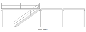 10000 x 15000 x 3398 Mezzanine Floor with Stairs, Handrail and Railing