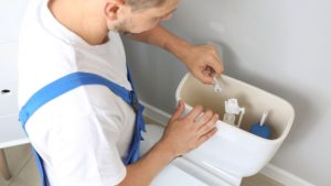 Man Fixing the Toilet Bowl
