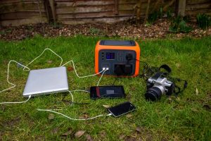 Portable power station solar electricity generator with laptop