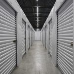 Self storage facility, metal doors with locks. Moving, storage co