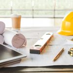 Tablet and architectural blueprints