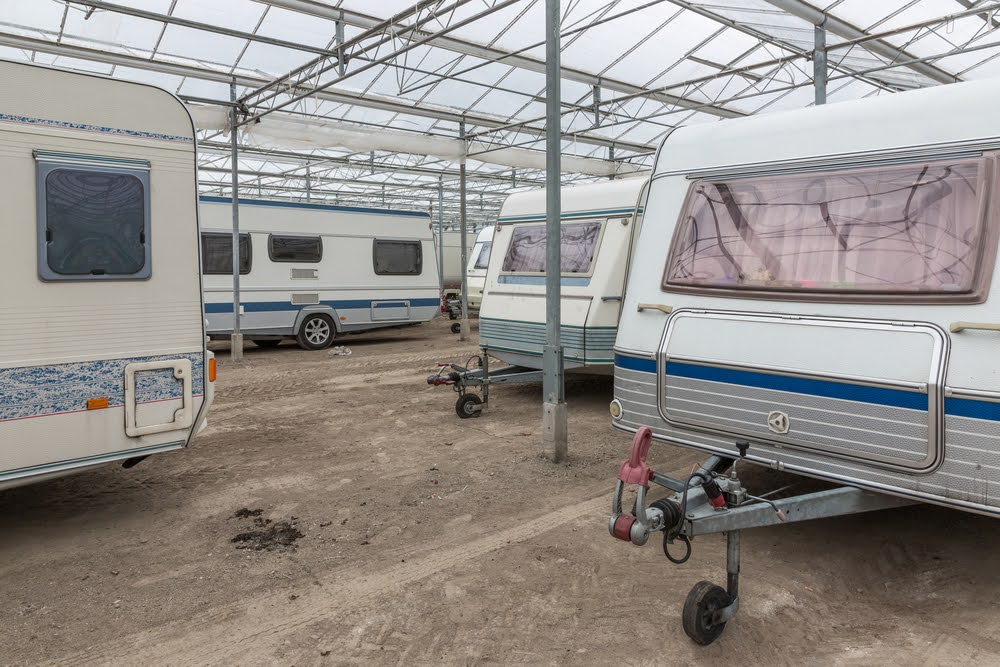 Caravan parking in an empty Dutch Greenhouse