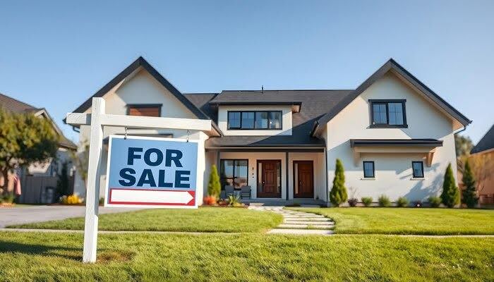 house on sale with sign at front
