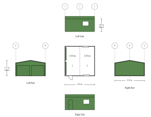 6m x 6m x 2.6m Region B Storage and Garage Shed with 2 Roller Doors and PA Door Resized