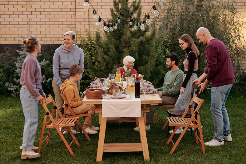 Family having picnic on terrace