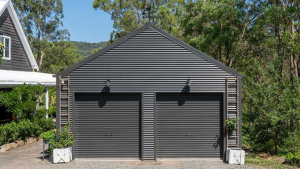 carport shed with 2 roller doors