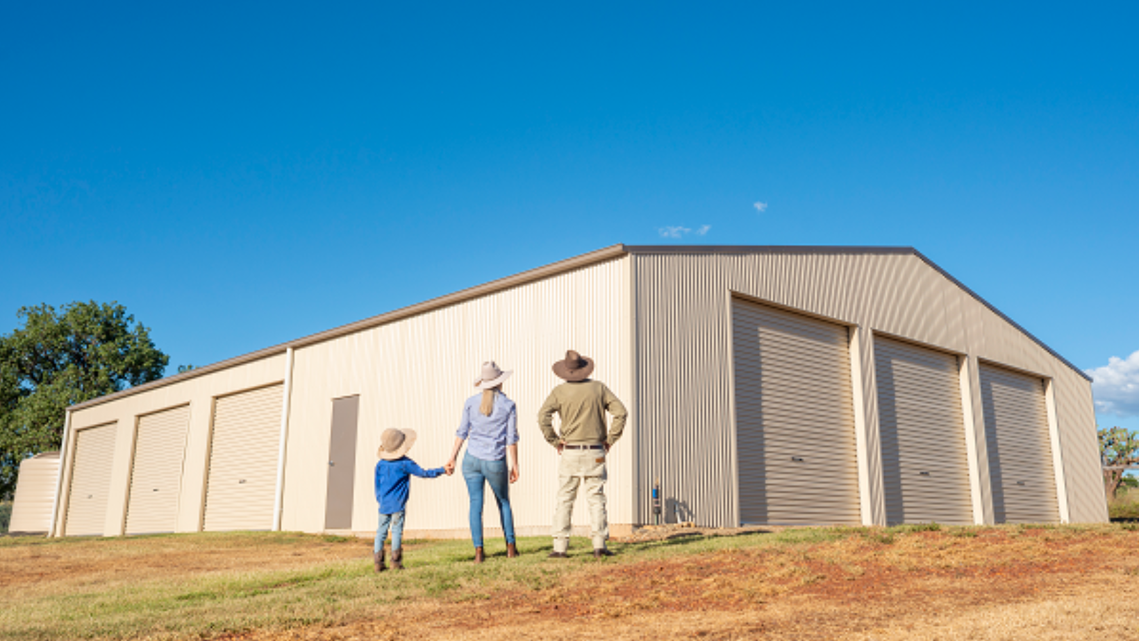 family looking into their shed