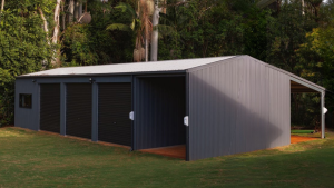 garage steel shed in a backyard