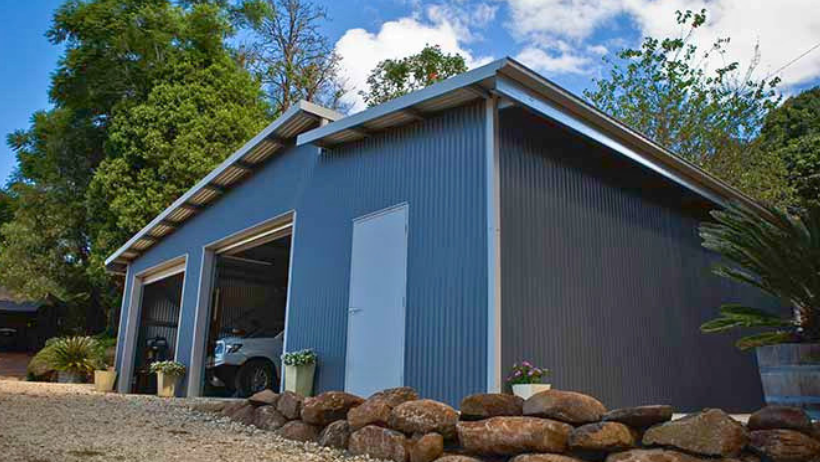 garage steel shed with 2 carports