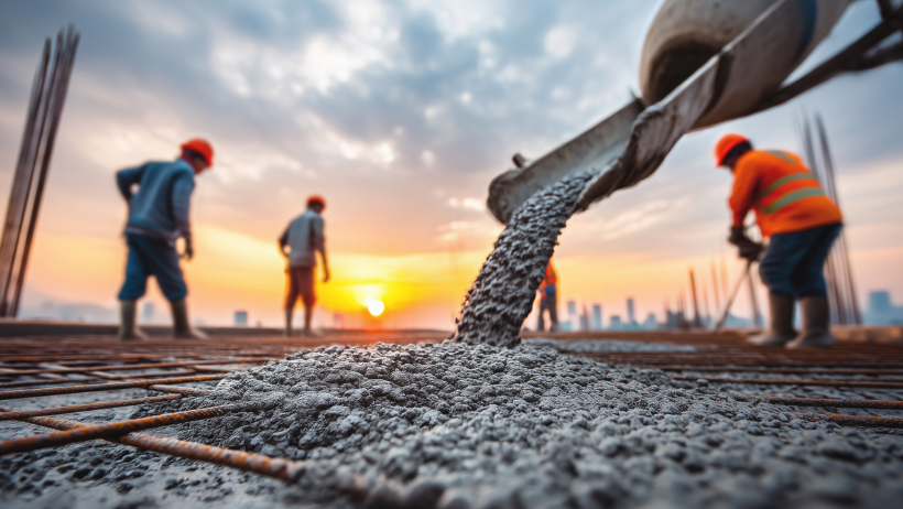 men working on the concrete floor