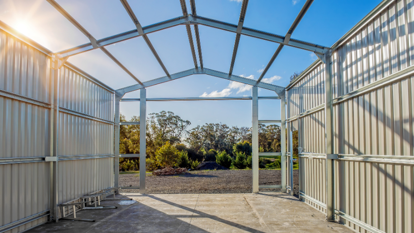 steel shed that is under construction