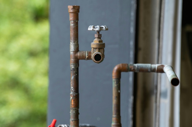 Close-up of Rusty Industrial Water Pipe