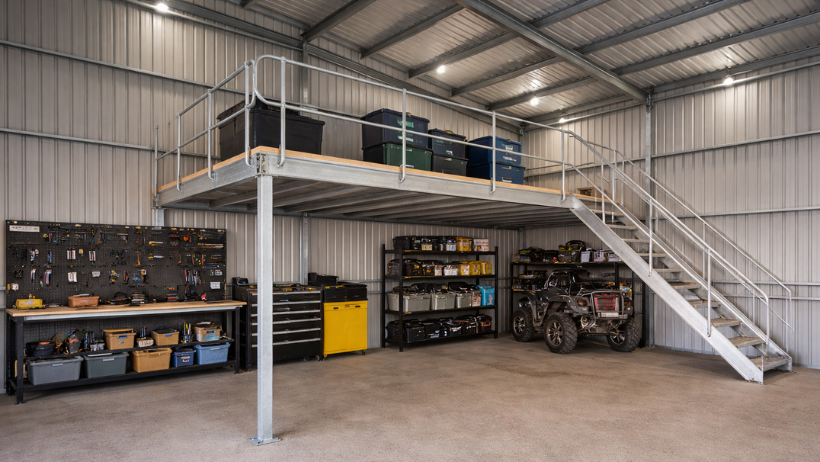 mezzanine floor in a steel shed