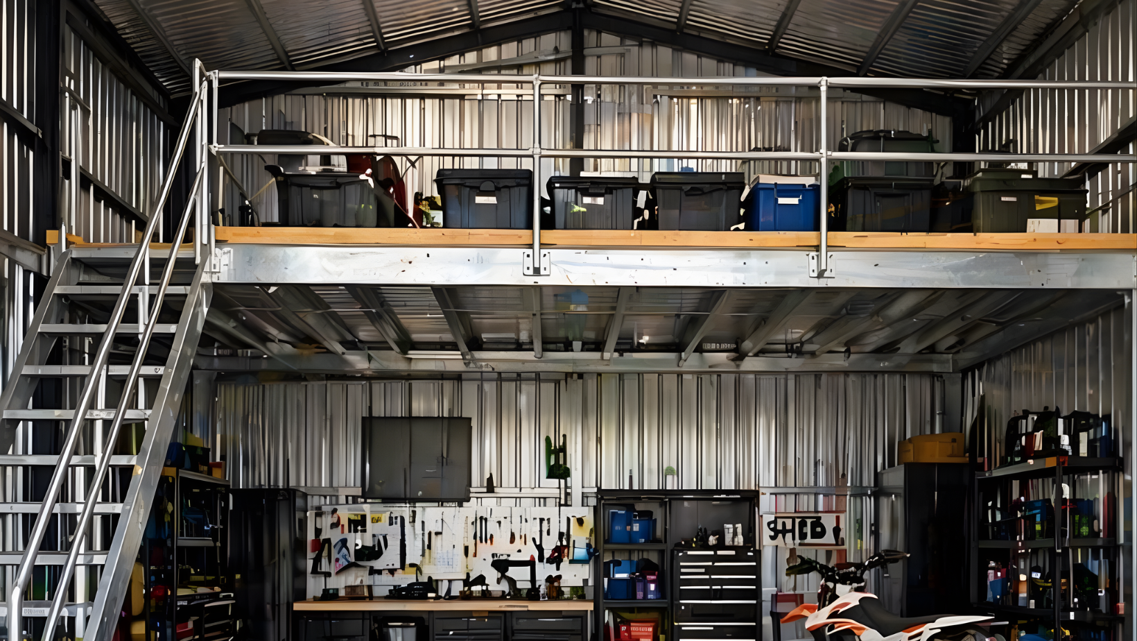 mezzanine floor installed in a shed