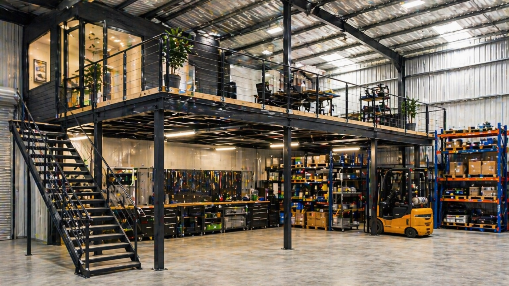 mezzanine floor installed in an industrial shed