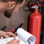 Checking Fire Extinguisher. Safety