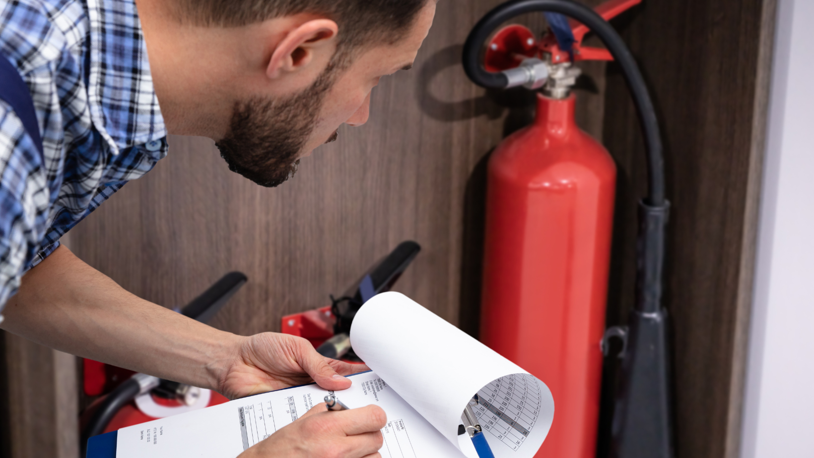 Checking Fire Extinguisher. Safety