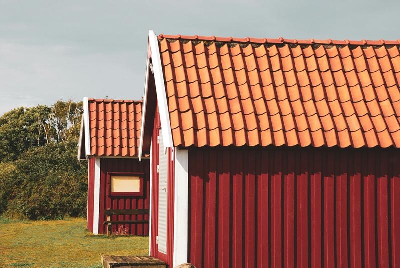 Couple of Red Buildings with Red Roof