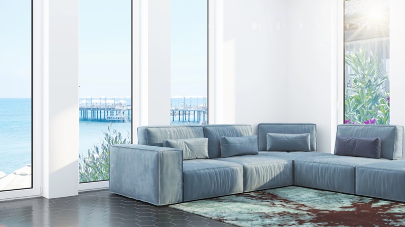 Modern commercial coastal-inspired space