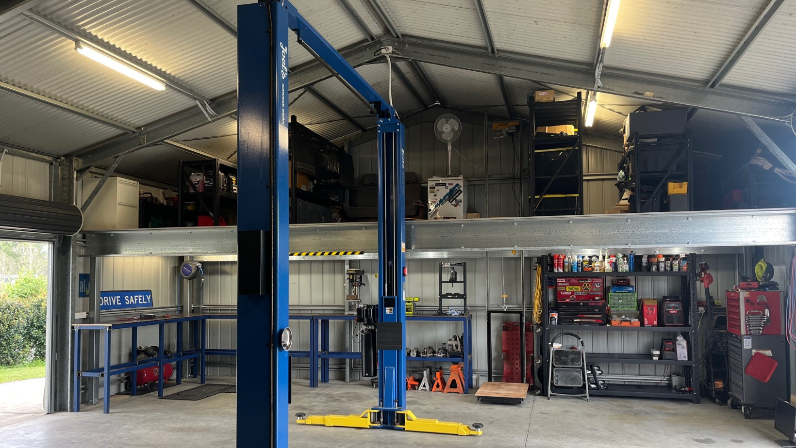 mezzanine floor installed on a steel shed