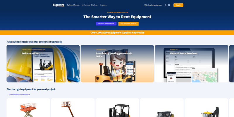 BigRentz Heavy Equipment Rental Website Homepage Interface