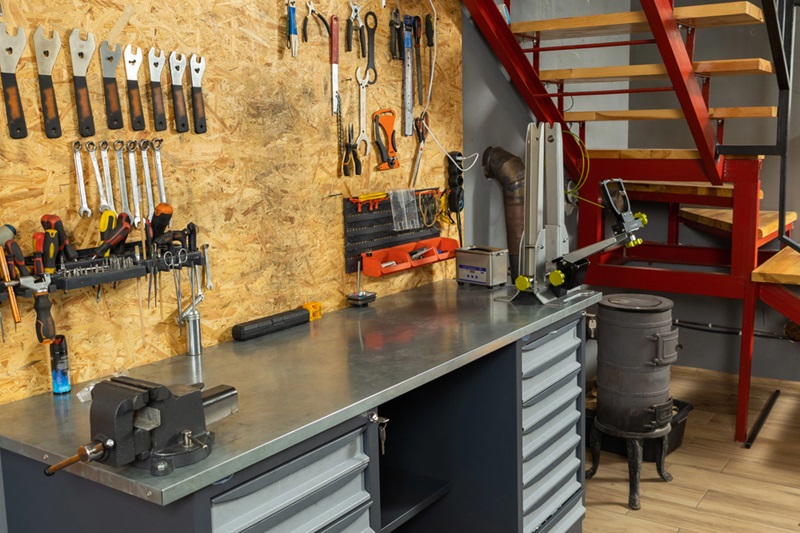 Garage interior with mechanic workspace Garage interior with mechanic workspace