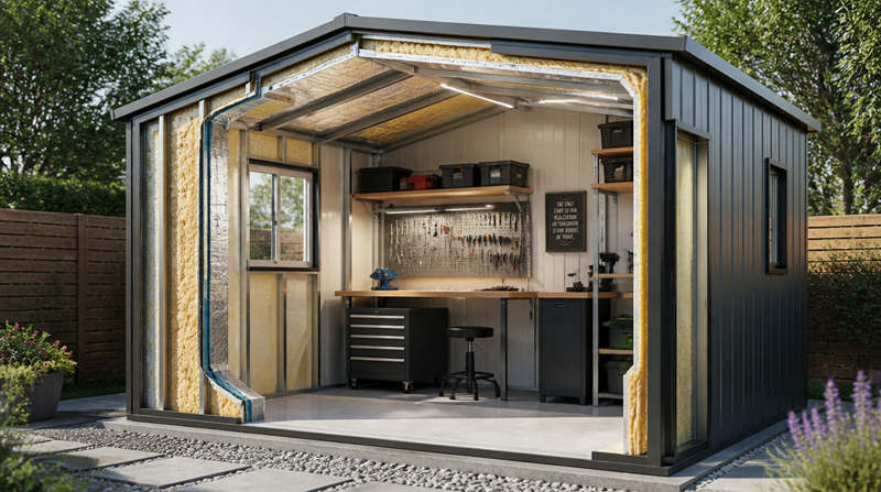 Insulated Modern Backyard Shed and Workshop Setup