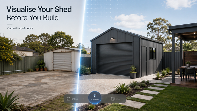 Before and After AI Visualization of a Modern Backyard Shed Upgrade Before and After AI Visualization of a Modern Backyard Shed Upgrade