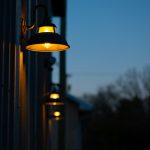 A couple of lights that are on the side of a building