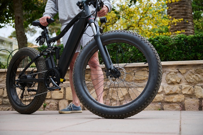 A modern ecologically friendly e-bike in the city A modern ecologically friendly e-bike in the city