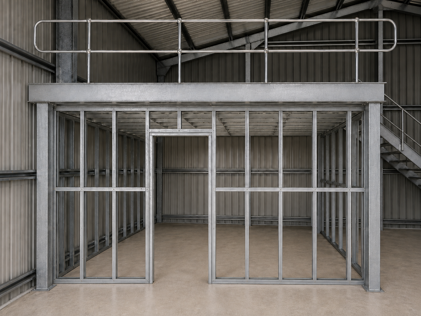 steel framing for a steel shed under mezzanine floor
