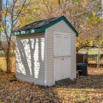 A quaint backyard shed surrounded by autumn foliage, ideal for storage solutions
