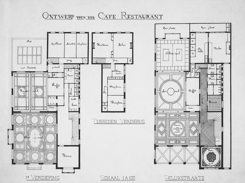 Architectural blueprint for a cafe restaurant