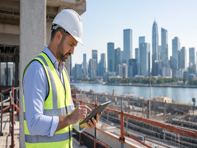 Construction Engineer Inspecting Site with Digital Tablet Construction Engineer Inspecting Site with Digital Tablet