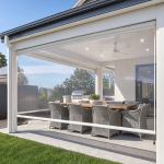 Modern Covered Patio with Retractable Clear Blinds