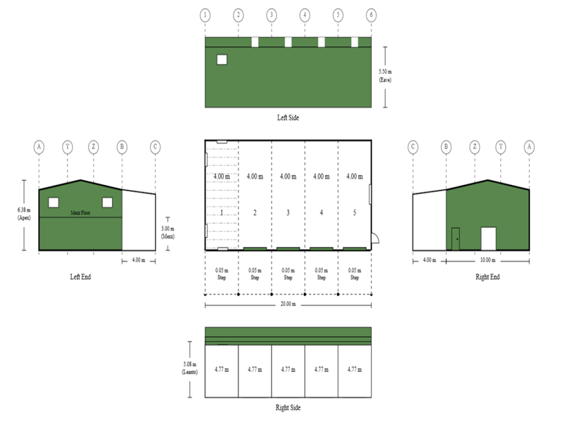 10M X 20M X 5.5M 6M X 10M X 5.5M GABLE ROOF TRIPLE BAY WITH MEZZANINE FLOOR, 3 ROLLER DOORS AND A PA DOOR