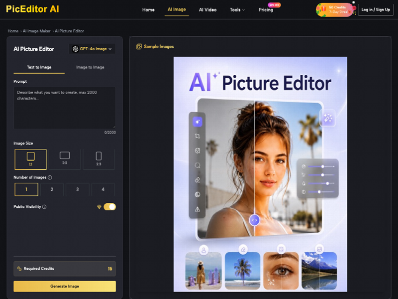 AI Picture Editor Web Dashboard Interface AI Picture Editor Web Dashboard Interface