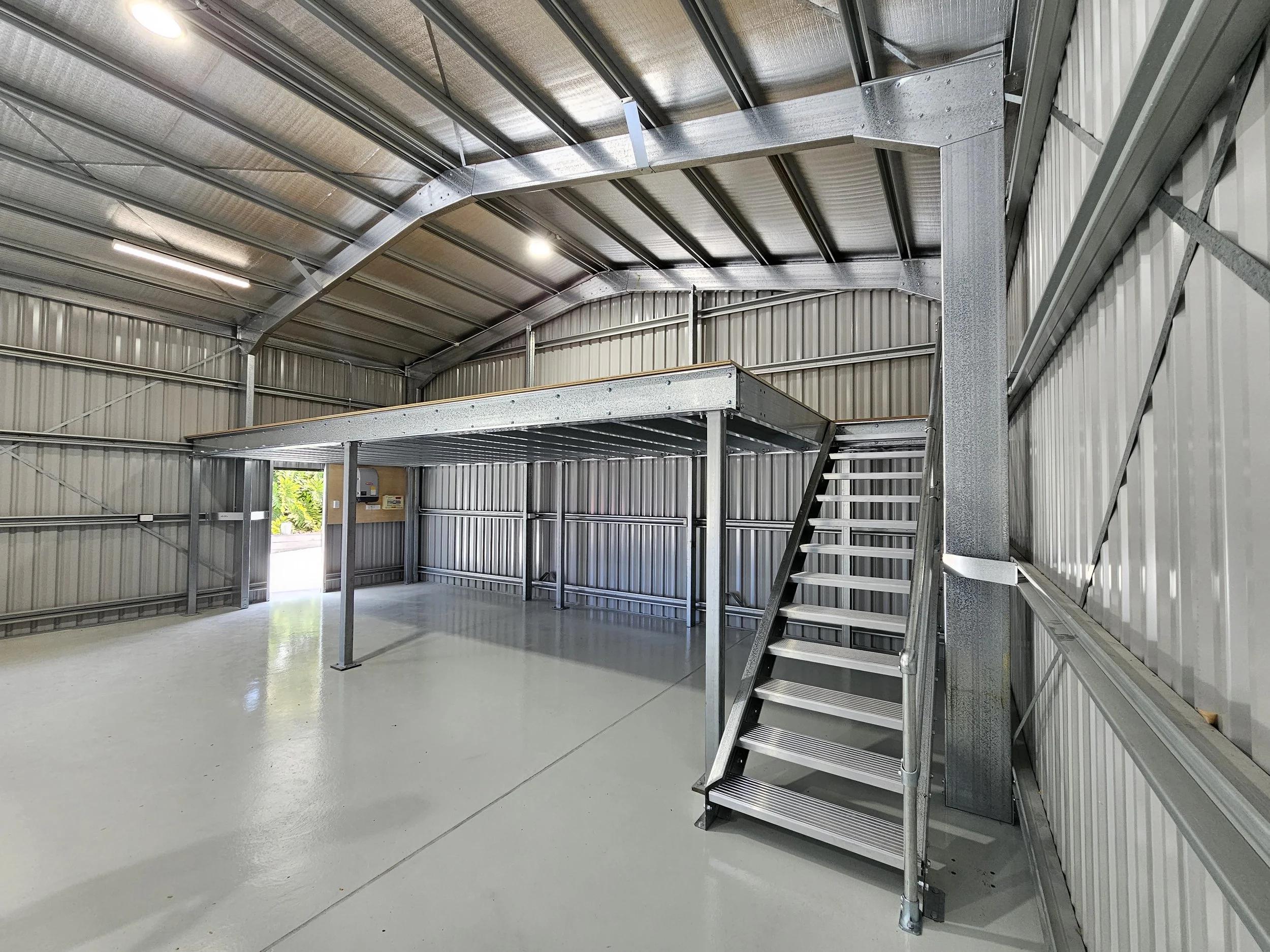 Finished mezzanine floor with stairs interior