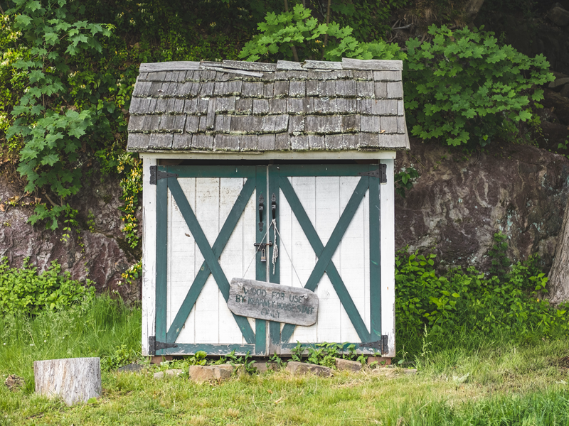 Rustic Wooden Garden Storage Shed with Cedar Shingle Roof