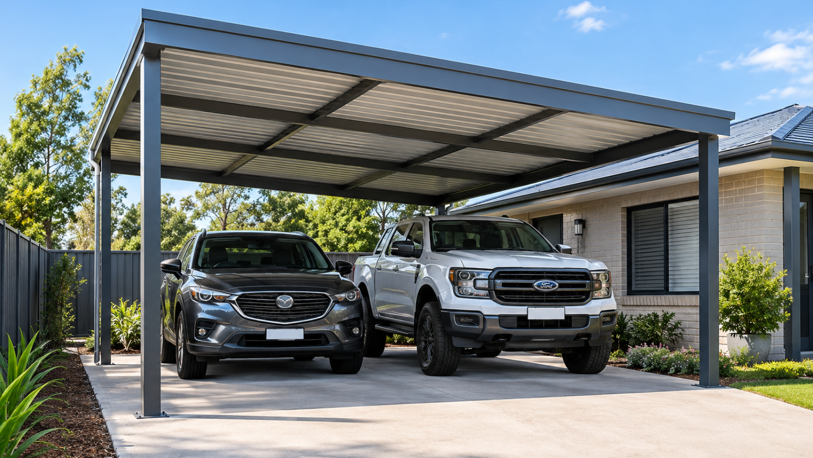carport with 2 cars parked carport with 2 cars parked